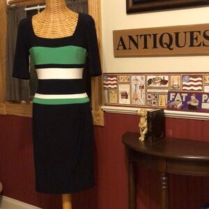 Ralph Lauren dress size 8 navy/kelly green dress w/flattering waistline detail